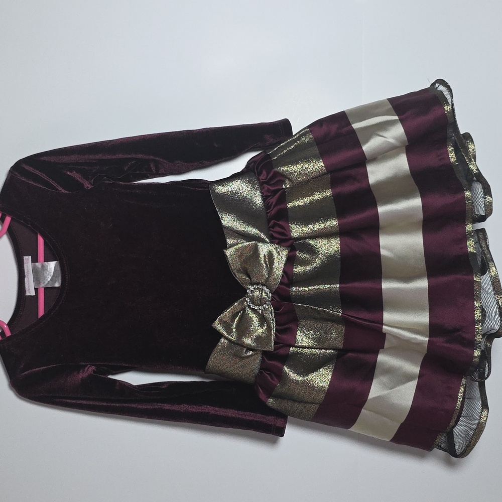 Bonnie Jean Burgundy Dress Metallic Detail Size Girls Size 4